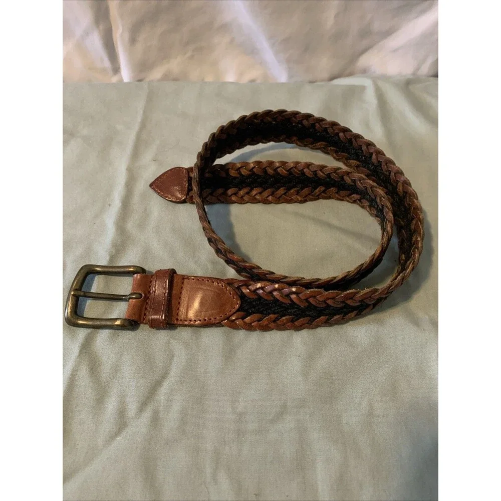 Fossil Brown Leather Braided Belt Womens Size M Made In Turkey BT3142